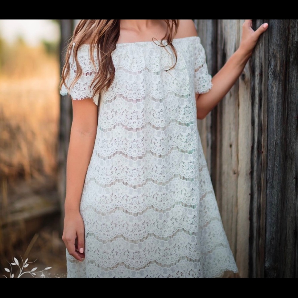 White Off the Shoulder Lace Dress